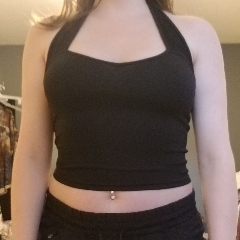 Stretch crop halter top in black NWT